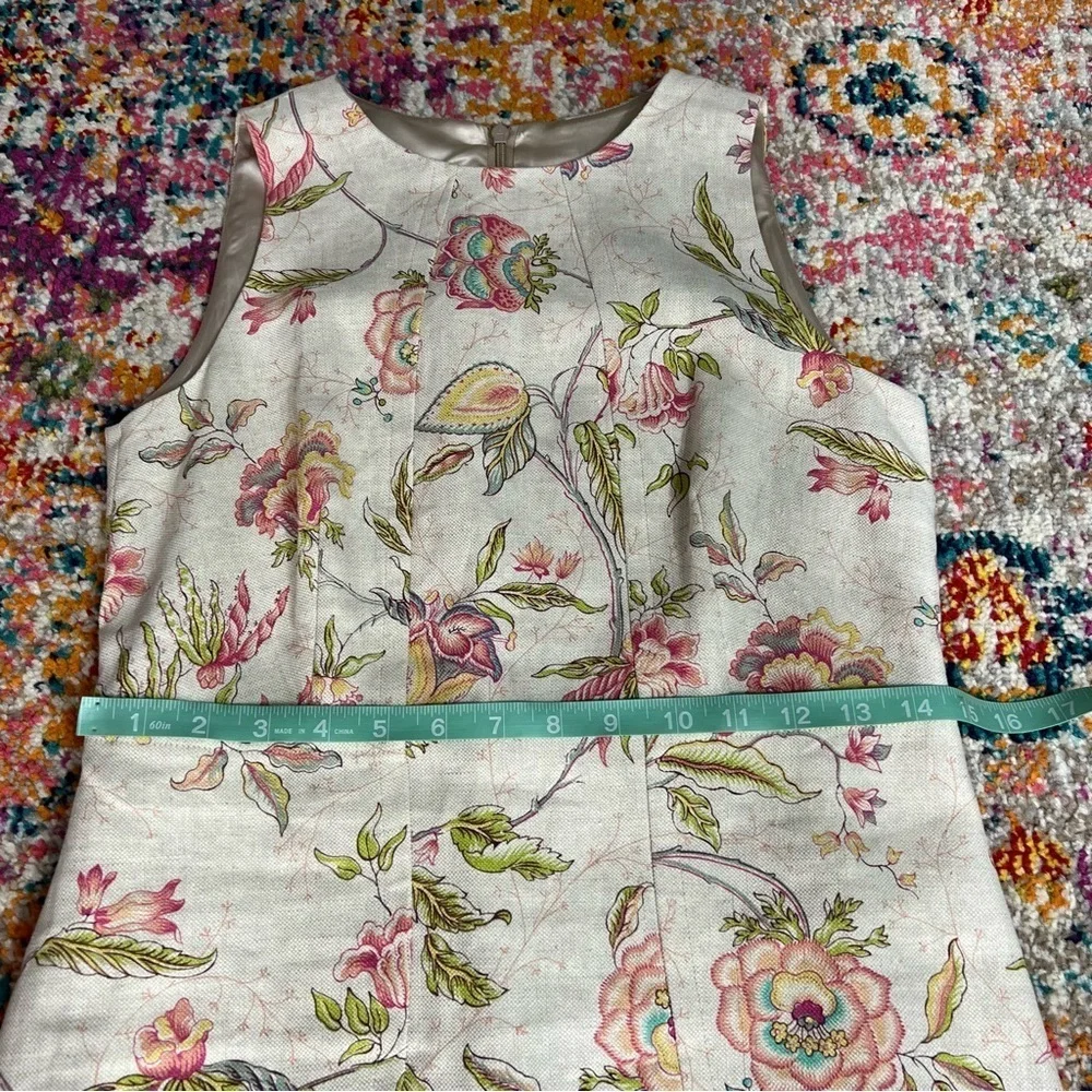 Lalage Beaumont Linen‎ Botanical Floral Print Shift Dress Professional